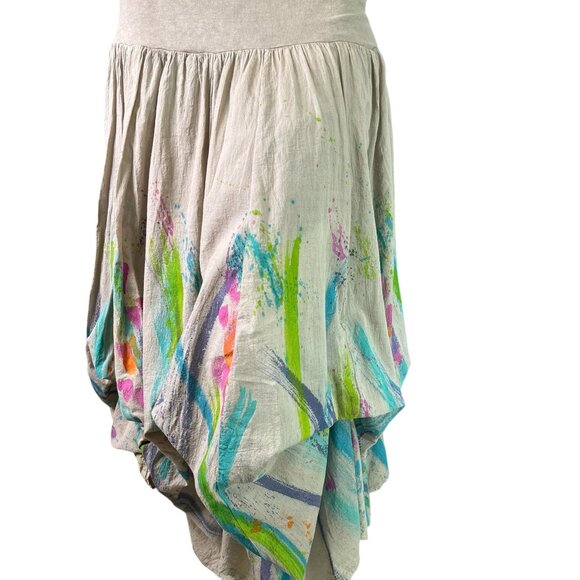Expressions by Leslie Cotton Asymmetrical Skirt Dress Handpainted, Handmade M - Picture 7 of 7